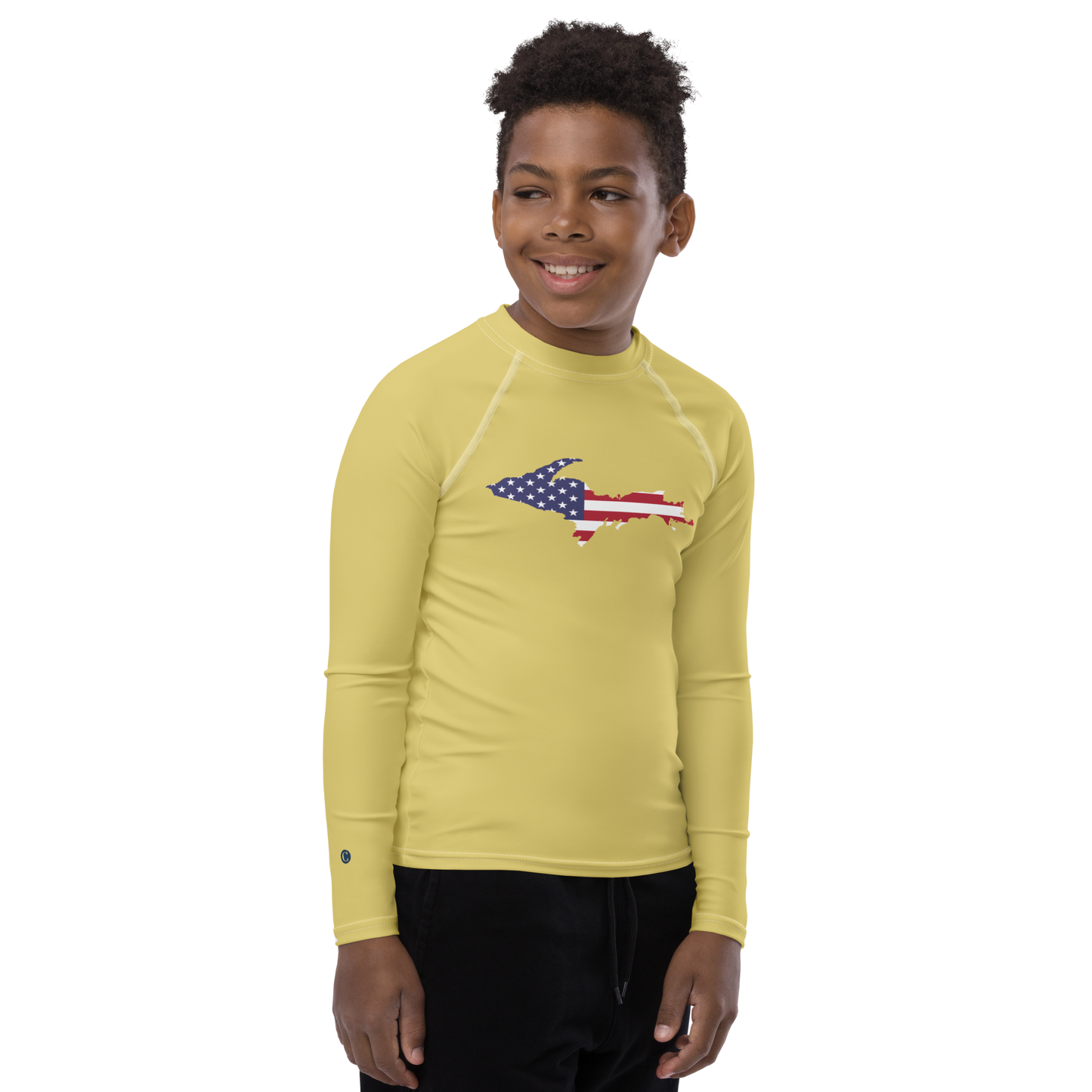 Michigan Upper Peninsula Rash Guard (w/ UP USA Flag) | Youth - Plum Yellow