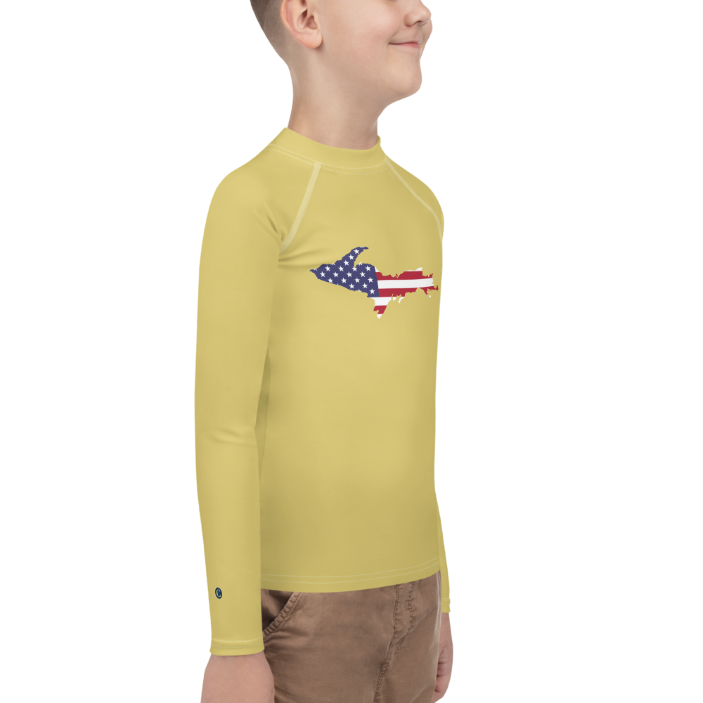 Michigan Upper Peninsula Rash Guard (w/ UP USA Flag) | Youth - Plum Yellow