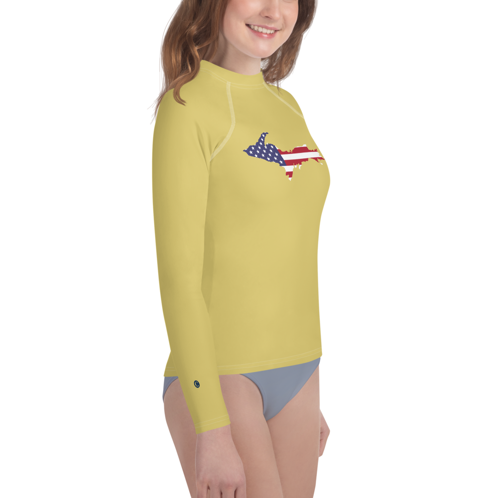 Michigan Upper Peninsula Rash Guard (w/ UP USA Flag) | Youth - Plum Yellow