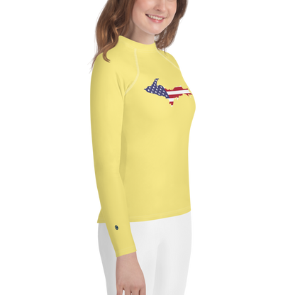 Michigan Upper Peninsula Rash Guard (w/ UP USA Flag) | Youth - Cherry Yellow