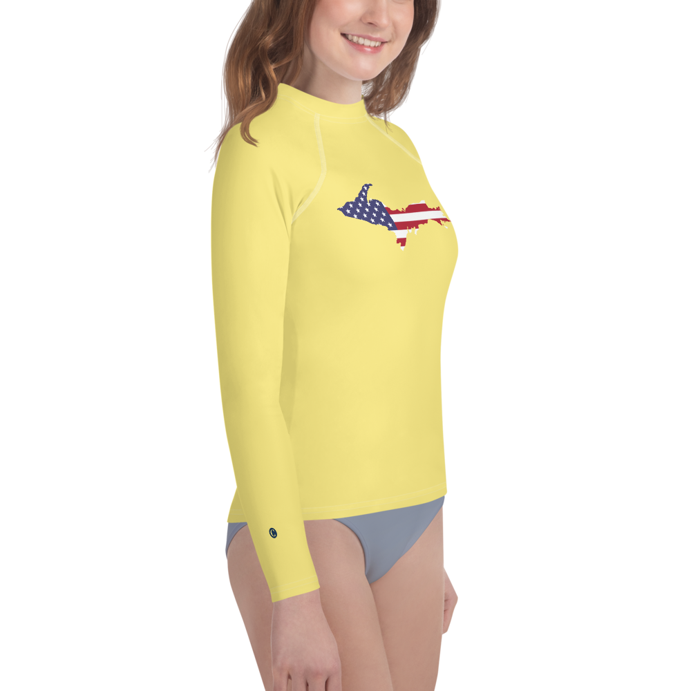 Michigan Upper Peninsula Rash Guard (w/ UP USA Flag) | Youth - Cherry Yellow