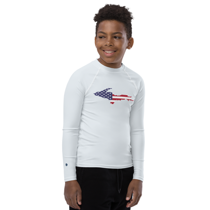 Michigan Upper Peninsula Rash Guard (w/ UP USA Flag) | Youth - Gossy White