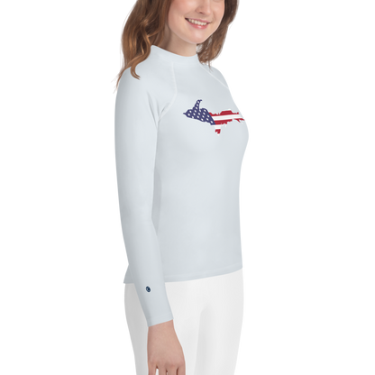 Michigan Upper Peninsula Rash Guard (w/ UP USA Flag) | Youth - Gossy White