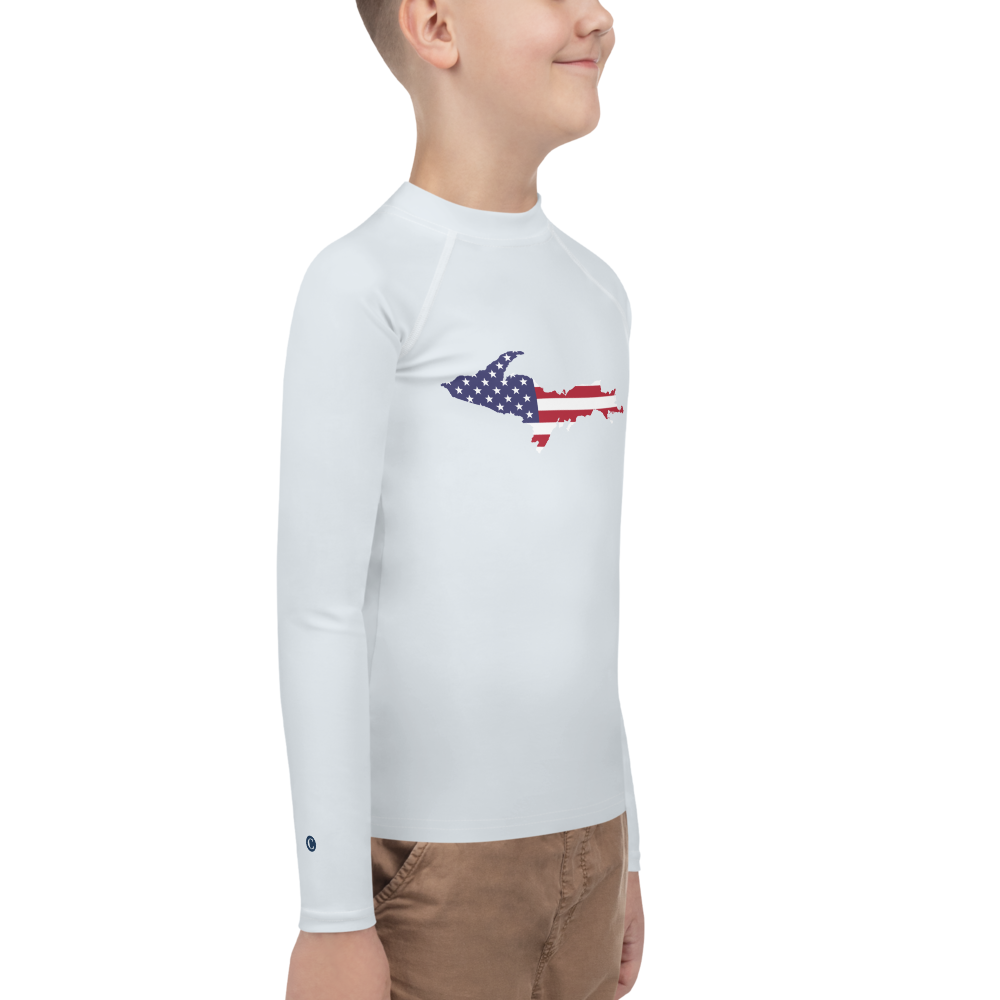 Michigan Upper Peninsula Rash Guard (w/ UP USA Flag) | Youth - Gossy White