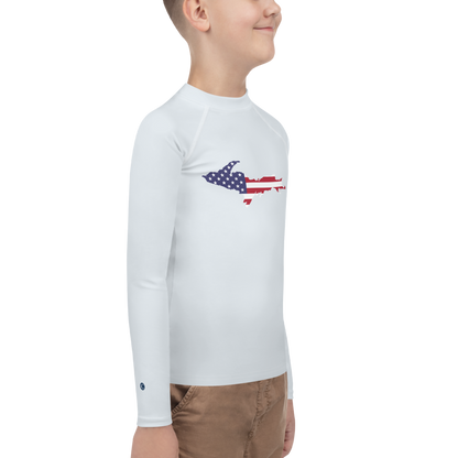 Michigan Upper Peninsula Rash Guard (w/ UP USA Flag) | Youth - Gossy White