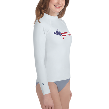 Michigan Upper Peninsula Rash Guard (w/ UP USA Flag) | Youth - Gossy White