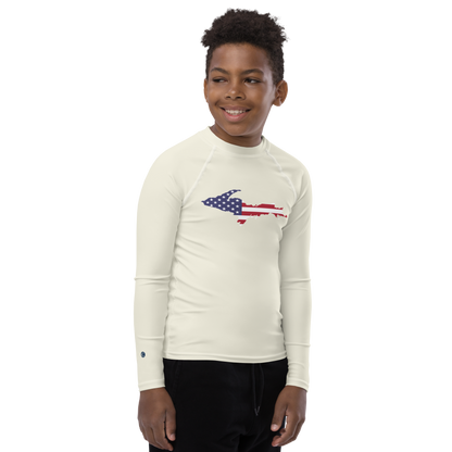 Michigan Upper Peninsula Rash Guard (w/ UP USA Flag) | Youth - Ivory White