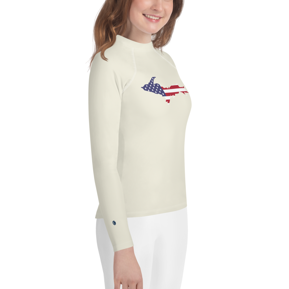 Michigan Upper Peninsula Rash Guard (w/ UP USA Flag) | Youth - Ivory White