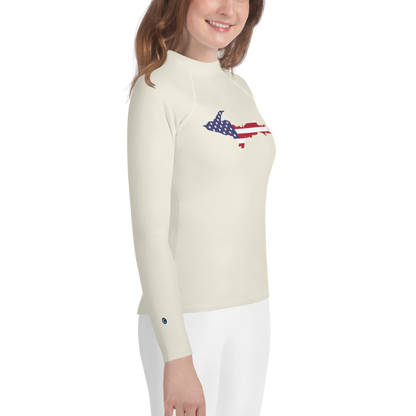 Michigan Upper Peninsula Rash Guard (w/ UP USA Flag) | Youth - Ivory White