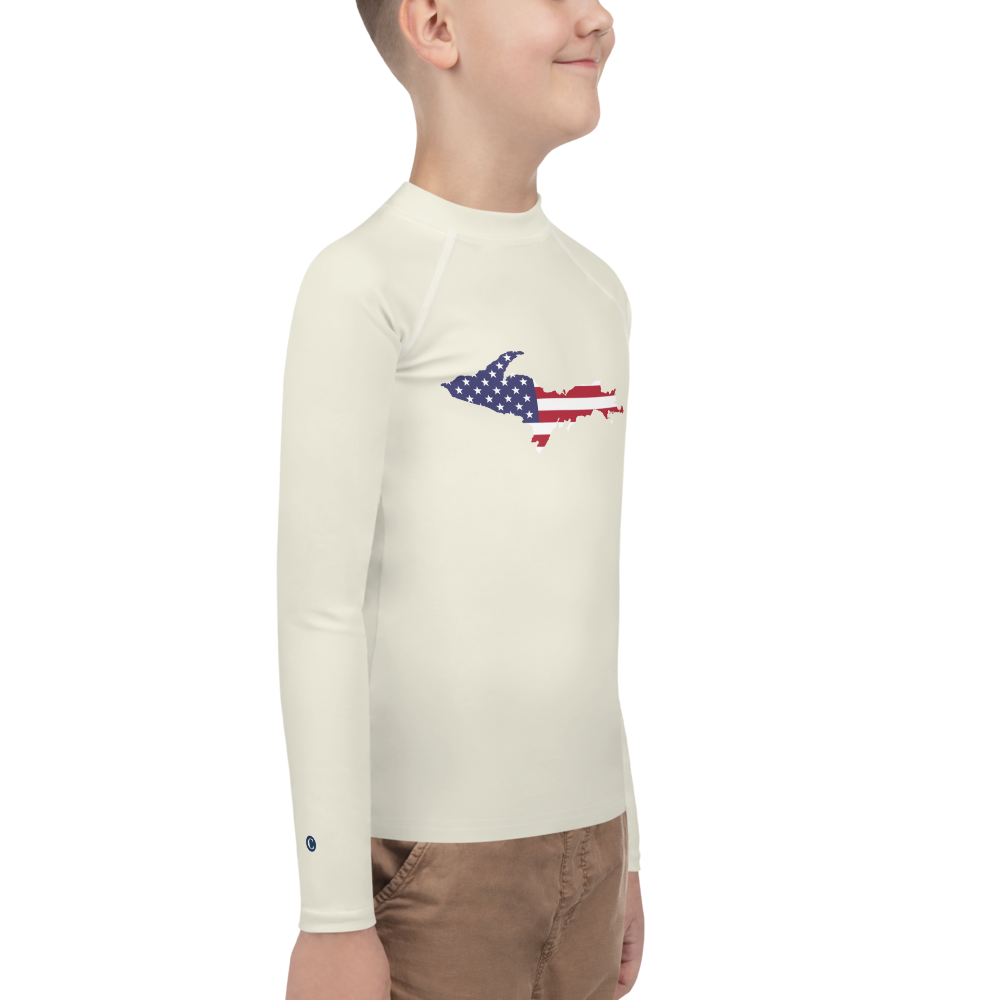 Michigan Upper Peninsula Rash Guard (w/ UP USA Flag) | Youth - Ivory White