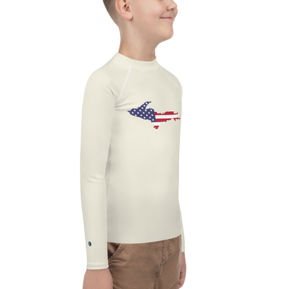 Michigan Upper Peninsula Rash Guard (w/ UP USA Flag) | Youth - Ivory White