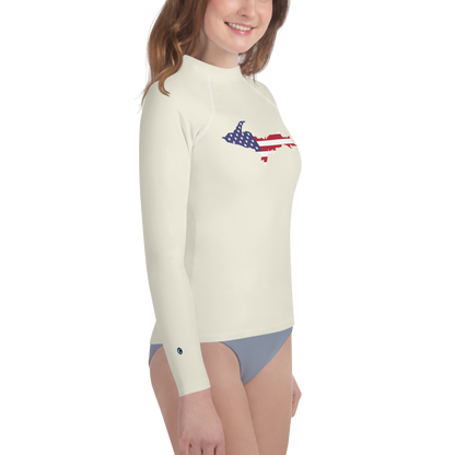 Michigan Upper Peninsula Rash Guard (w/ UP USA Flag) | Youth - Ivory White