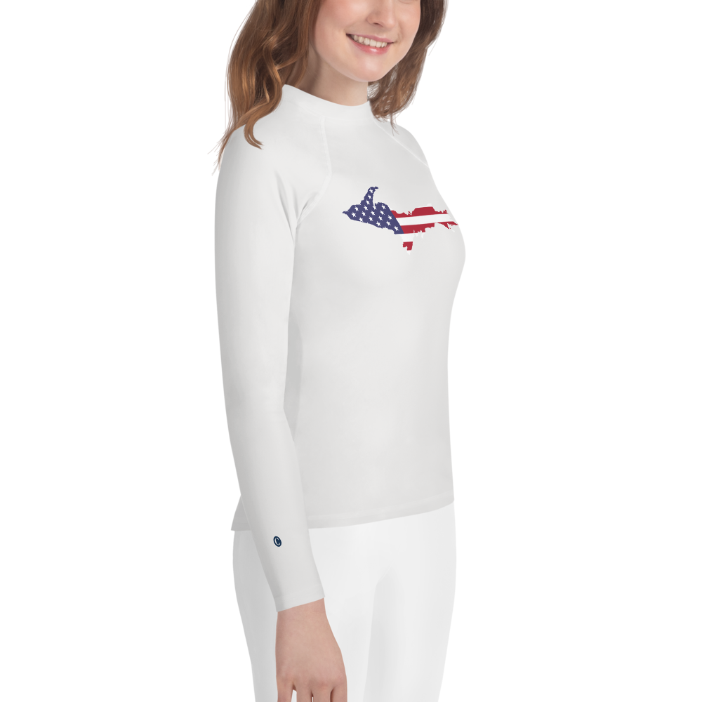 Michigan Upper Peninsula Rash Guard (w/ UP USA Flag) | Youth - Birch Bark White