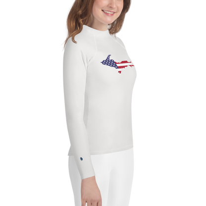 Michigan Upper Peninsula Rash Guard (w/ UP USA Flag) | Youth - Birch Bark White