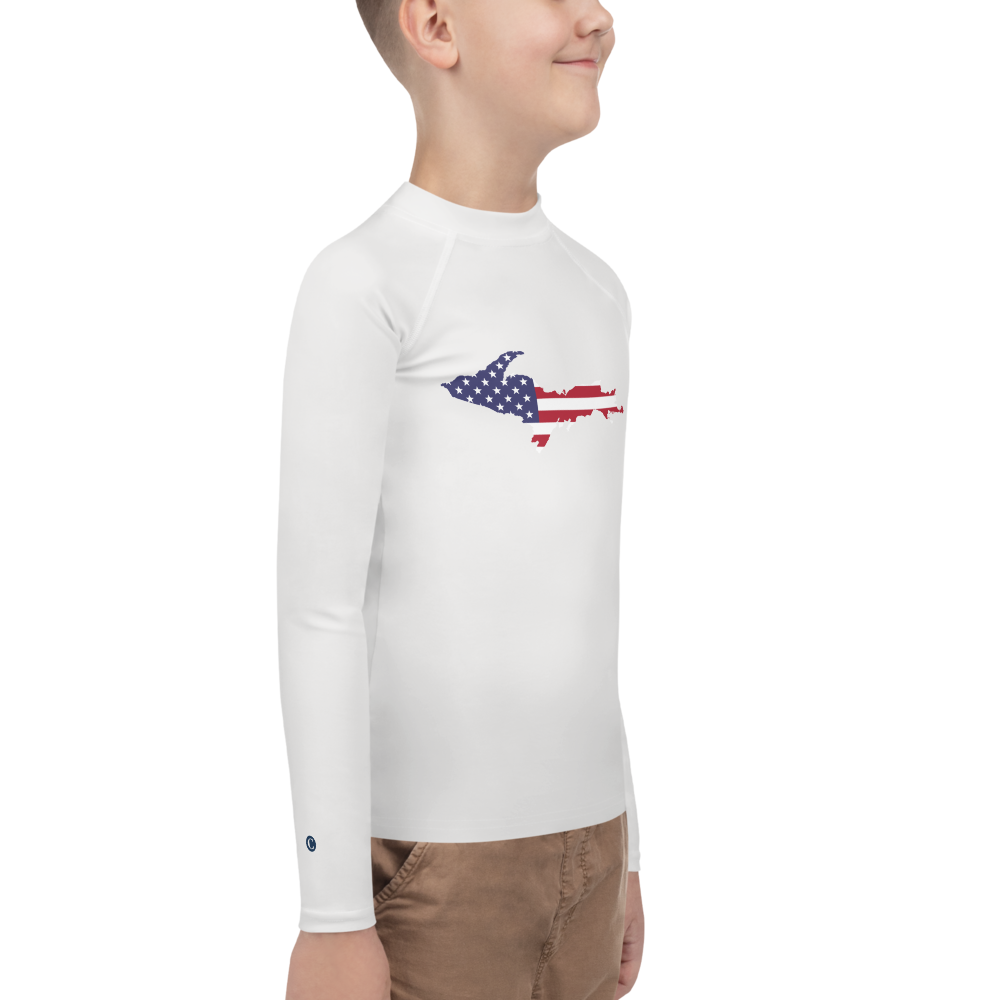 Michigan Upper Peninsula Rash Guard (w/ UP USA Flag) | Youth - Birch Bark White