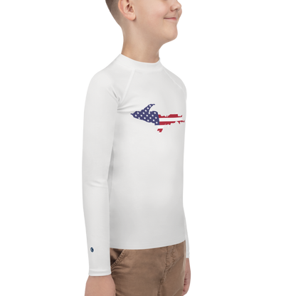 Michigan Upper Peninsula Rash Guard (w/ UP USA Flag) | Youth - Birch Bark White