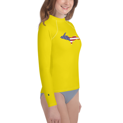 Michigan Upper Peninsula Rash Guard (w/ UP USA Flag) | Youth - Gadsden Yellow