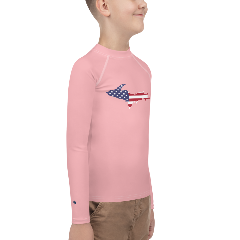 Michigan Upper Peninsula Rash Guard (w/ UP USA Flag) | Youth - Strawberry Pink