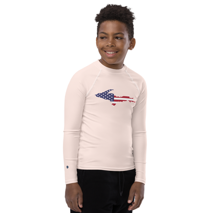 Michigan Upper Peninsula Rash Guard (w/ UP USA Flag) | Youth - Champagne Pink