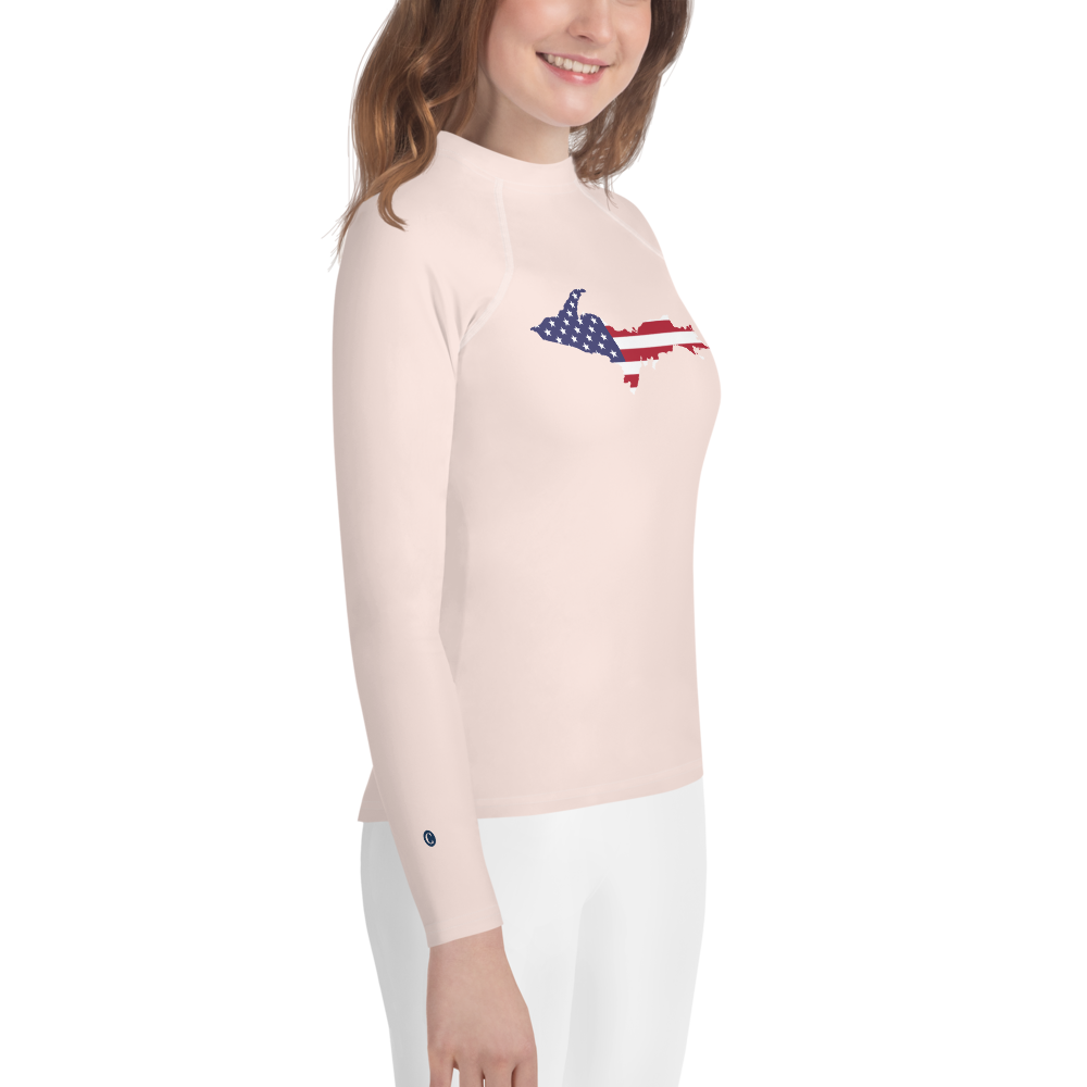 Michigan Upper Peninsula Rash Guard (w/ UP USA Flag) | Youth - Champagne Pink