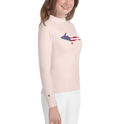 Michigan Upper Peninsula Rash Guard (w/ UP USA Flag) | Youth - Champagne Pink