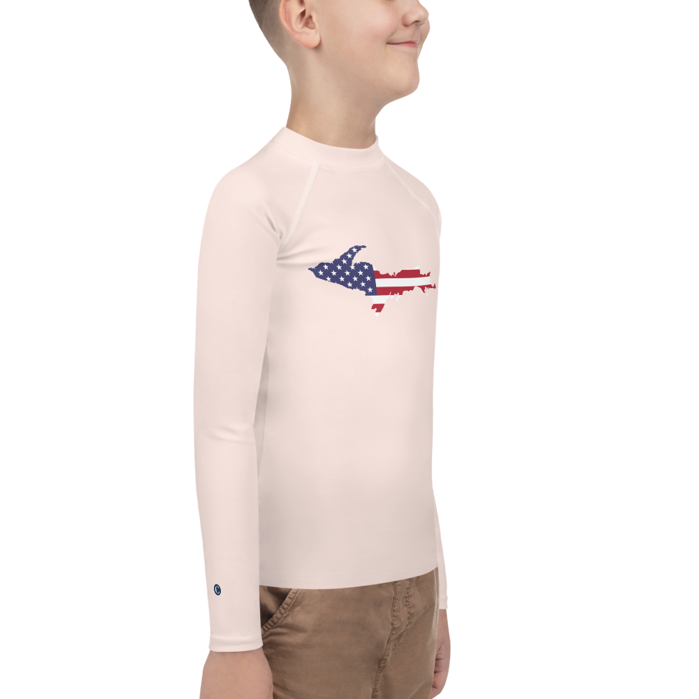 Michigan Upper Peninsula Rash Guard (w/ UP USA Flag) | Youth - Champagne Pink