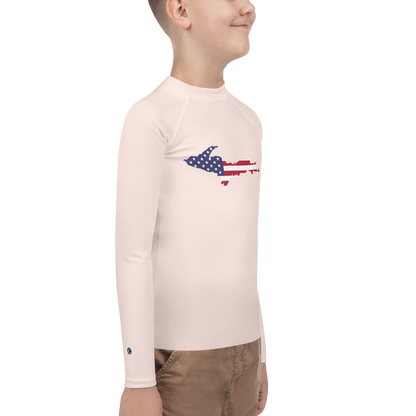 Michigan Upper Peninsula Rash Guard (w/ UP USA Flag) | Youth - Champagne Pink