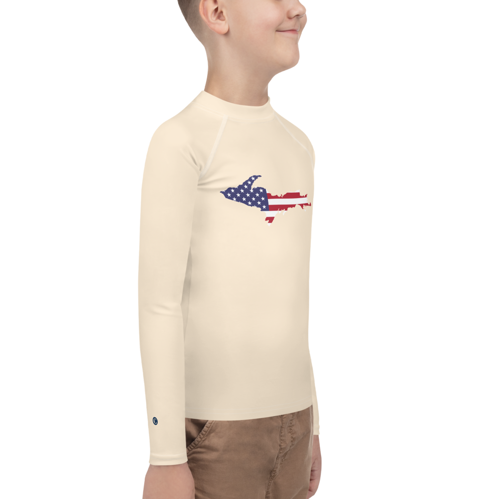 Michigan Upper Peninsula Rash Guard (w/ UP USA Flag) | Youth - Champagne White