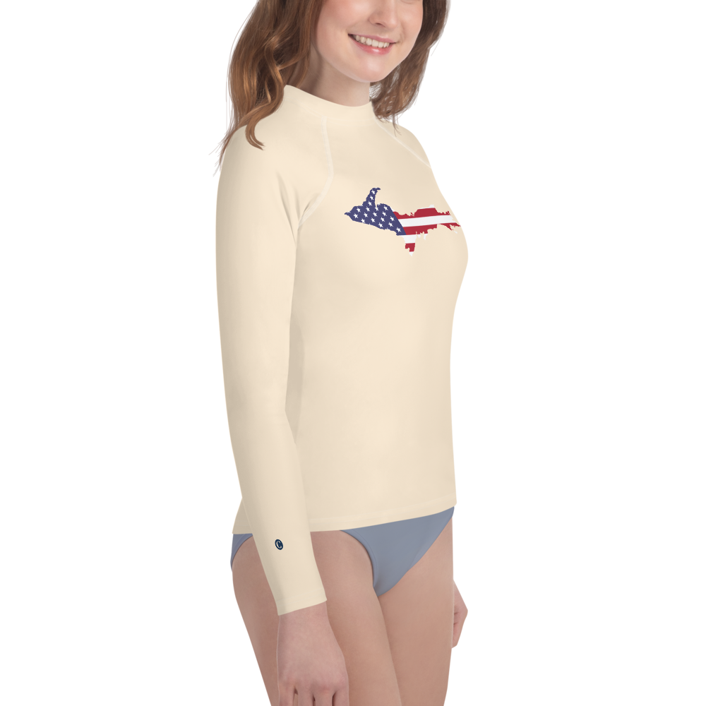 Michigan Upper Peninsula Rash Guard (w/ UP USA Flag) | Youth - Champagne White