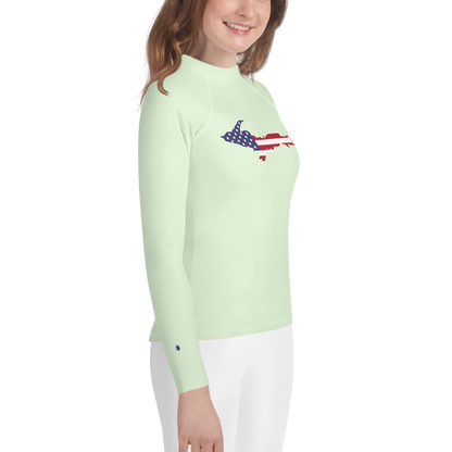 Michigan Upper Peninsula Rash Guard (w/ UP USA Flag) | Youth - Dew Green