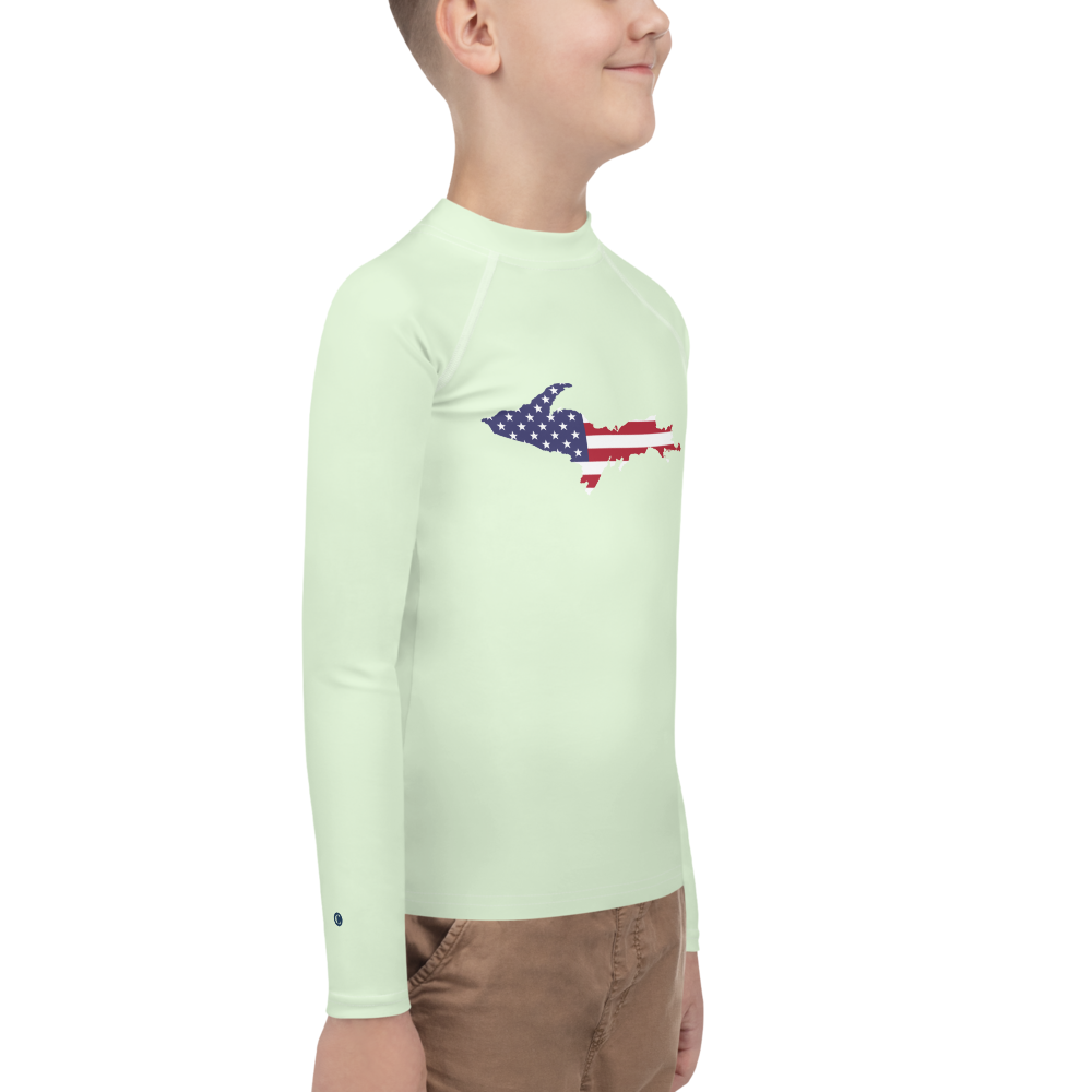 Michigan Upper Peninsula Rash Guard (w/ UP USA Flag) | Youth - Dew Green