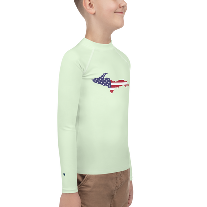 Michigan Upper Peninsula Rash Guard (w/ UP USA Flag) | Youth - Dew Green