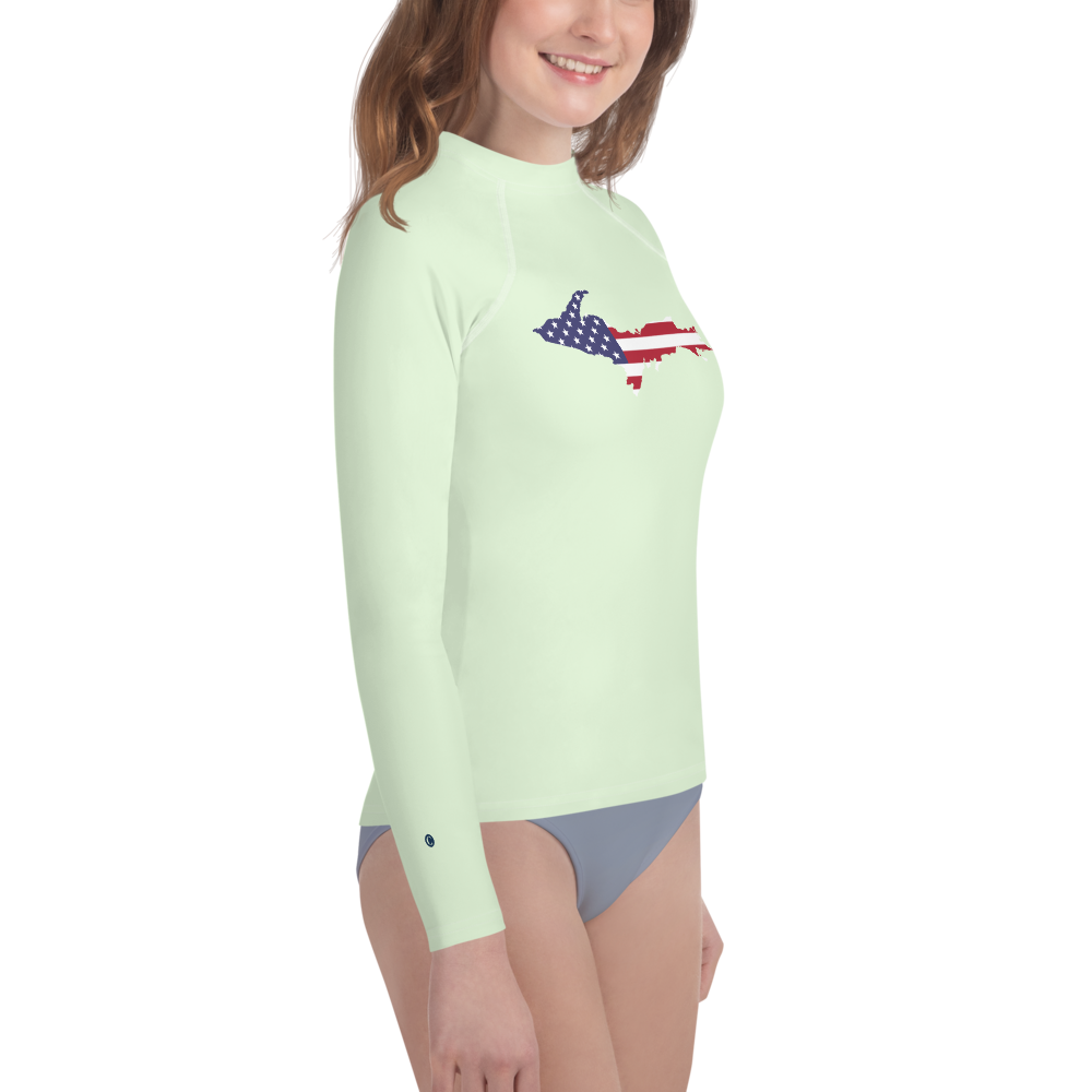 Michigan Upper Peninsula Rash Guard (w/ UP USA Flag) | Youth - Dew Green