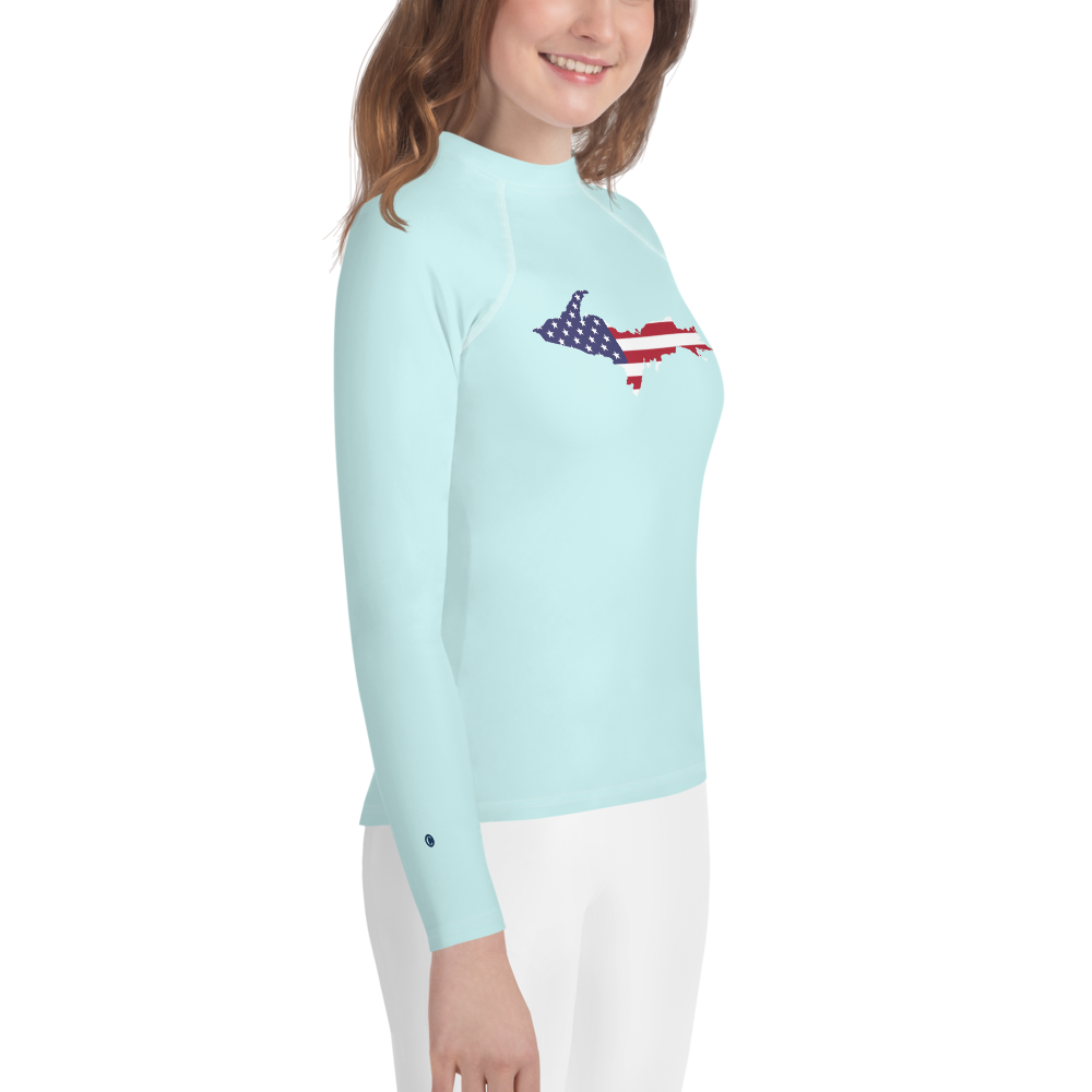 Michigan Upper Peninsula Rash Guard (w/ UP USA Flag) | Youth - Cyan