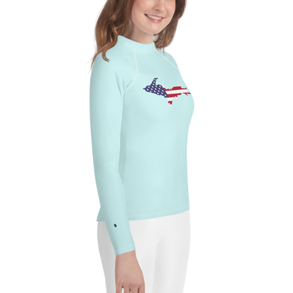 Michigan Upper Peninsula Rash Guard (w/ UP USA Flag) | Youth - Cyan