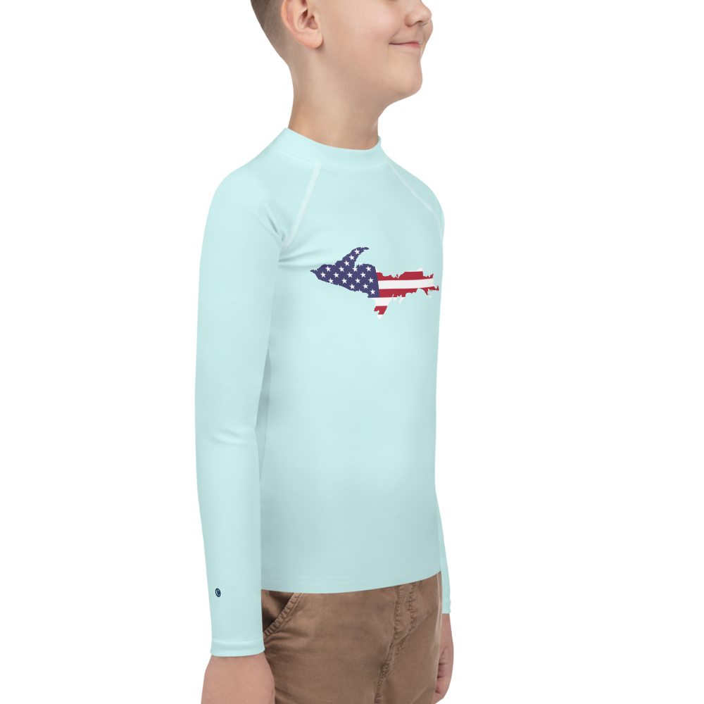 Michigan Upper Peninsula Rash Guard (w/ UP USA Flag) | Youth - Cyan