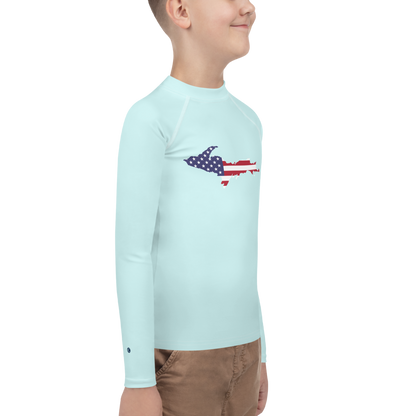 Michigan Upper Peninsula Rash Guard (w/ UP USA Flag) | Youth - Cyan