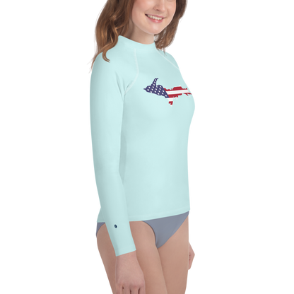 Michigan Upper Peninsula Rash Guard (w/ UP USA Flag) | Youth - Cyan