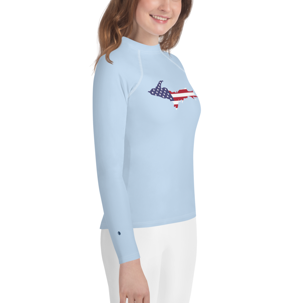 Michigan Upper Peninsula Rash Guard (w/ UP USA Flag) | Youth - Light Blue