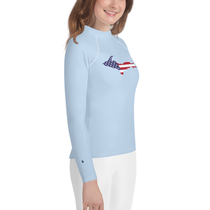 Michigan Upper Peninsula Rash Guard (w/ UP USA Flag) | Youth - Light Blue