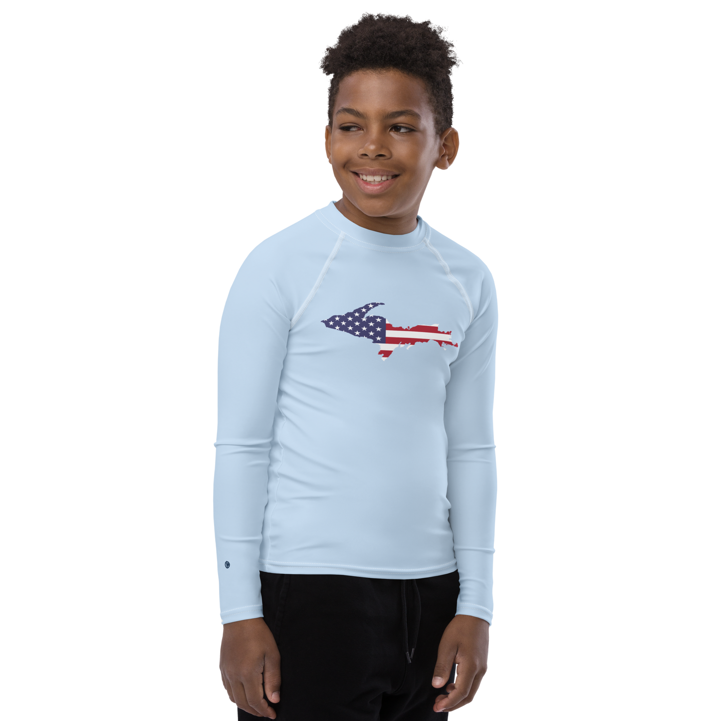 Michigan Upper Peninsula Rash Guard (w/ UP USA Flag) | Youth - Light Blue