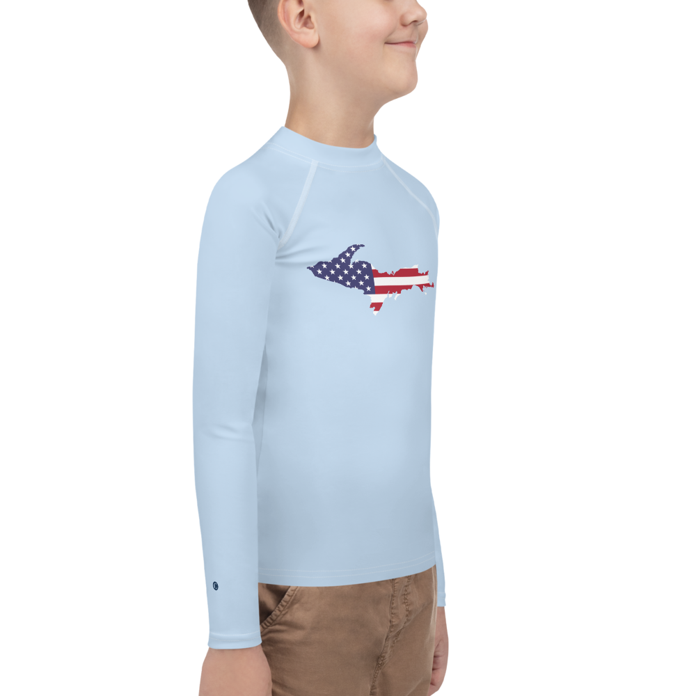 Michigan Upper Peninsula Rash Guard (w/ UP USA Flag) | Youth - Light Blue