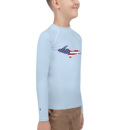 Michigan Upper Peninsula Rash Guard (w/ UP USA Flag) | Youth - Light Blue