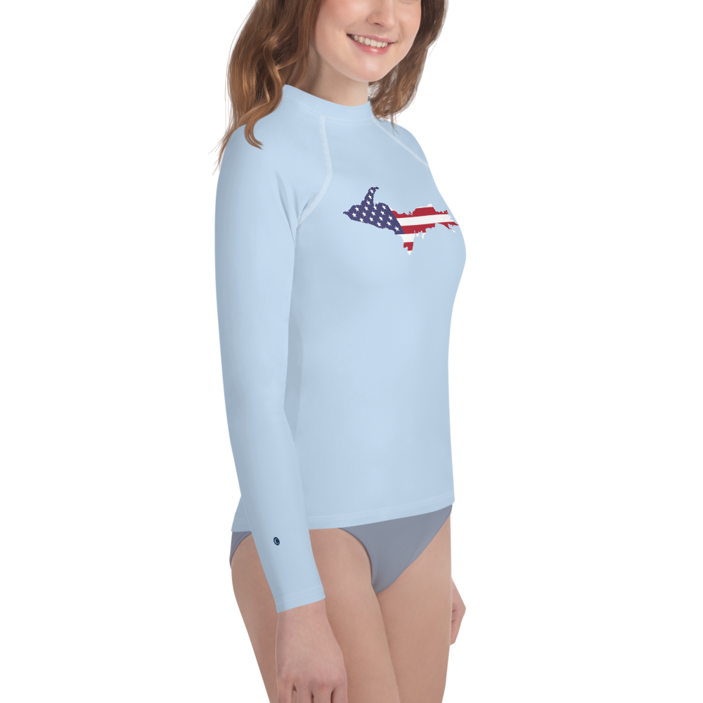 Michigan Upper Peninsula Rash Guard (w/ UP USA Flag) | Youth - Light Blue