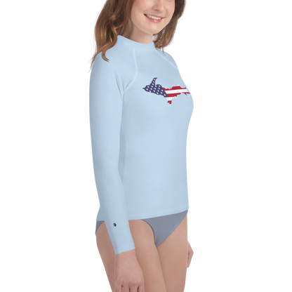 Michigan Upper Peninsula Rash Guard (w/ UP USA Flag) | Youth - Light Blue