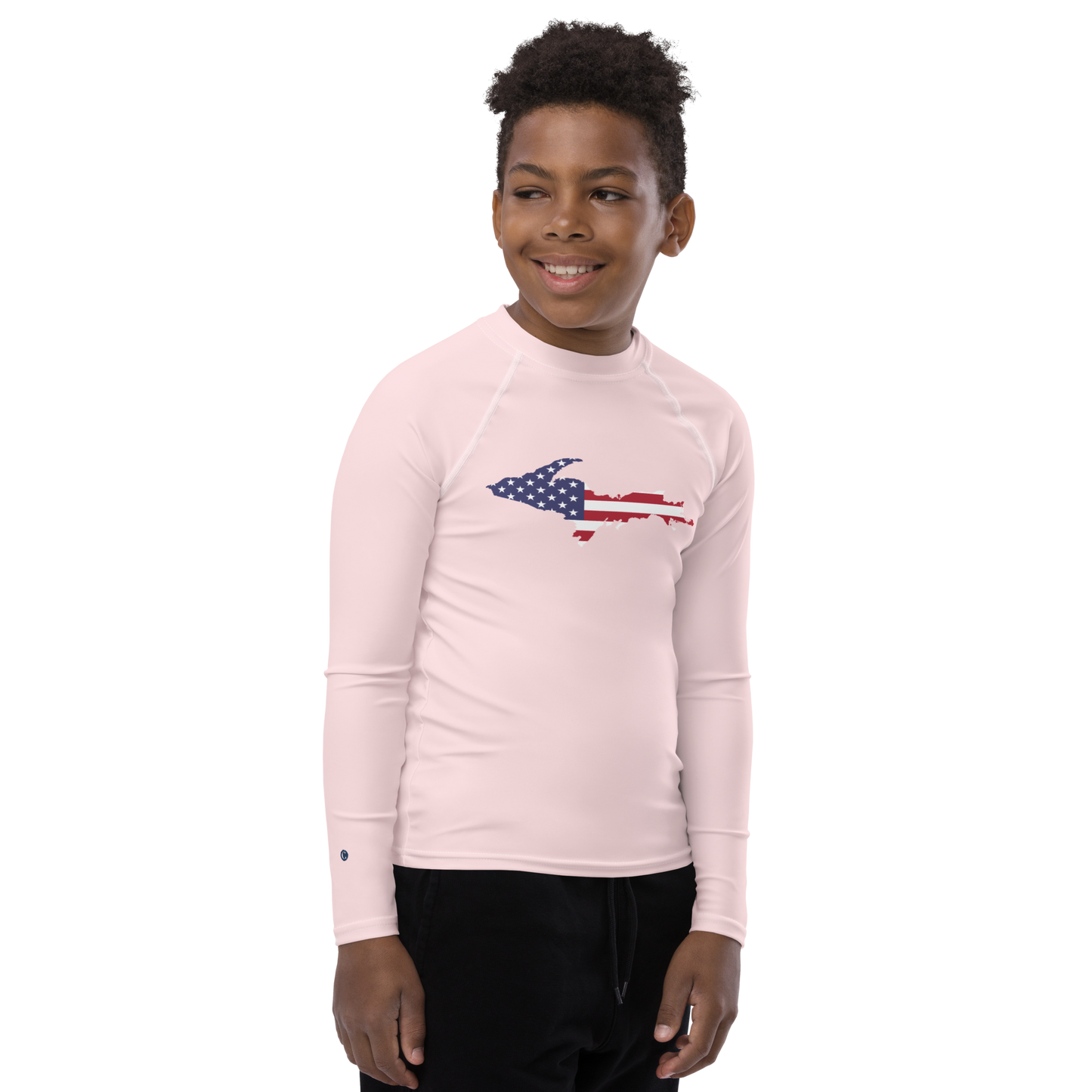 Michigan Upper Peninsula Rash Guard (w/ UP USA Flag) | Youth - Pale Pink