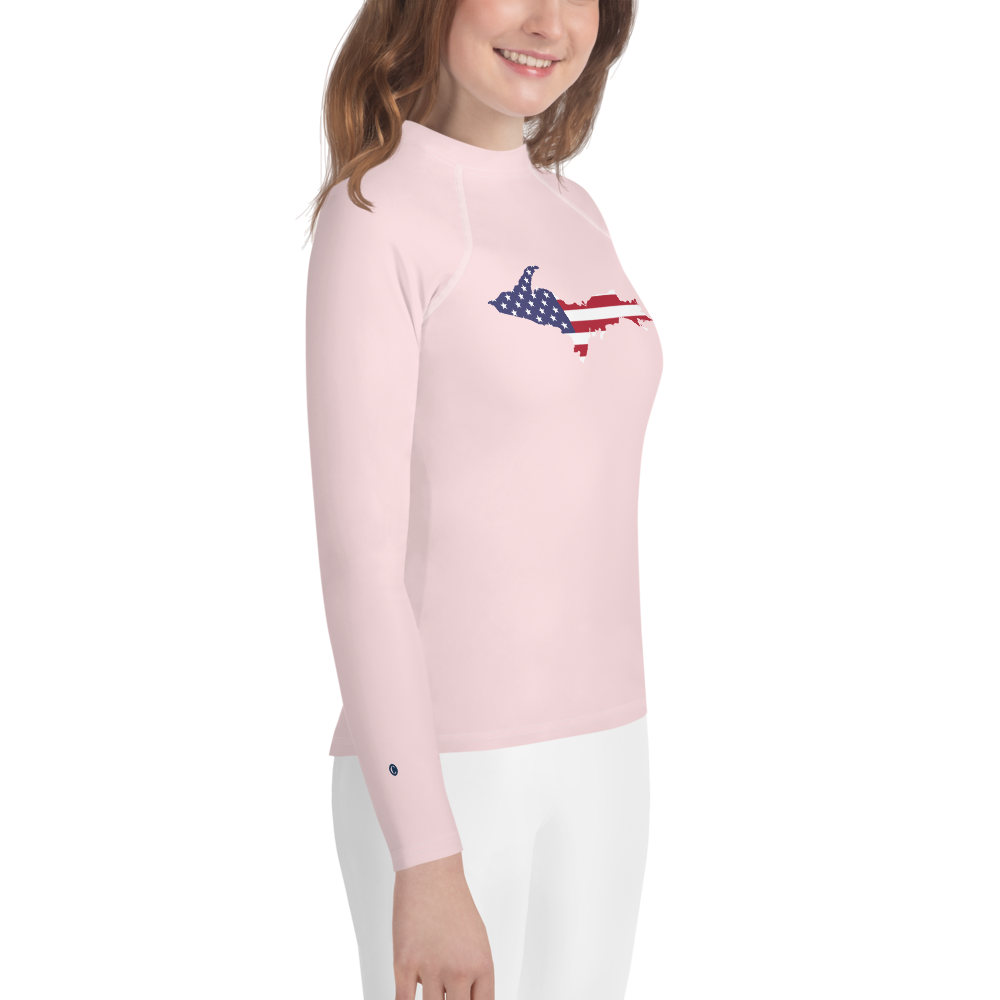 Michigan Upper Peninsula Rash Guard (w/ UP USA Flag) | Youth - Pale Pink