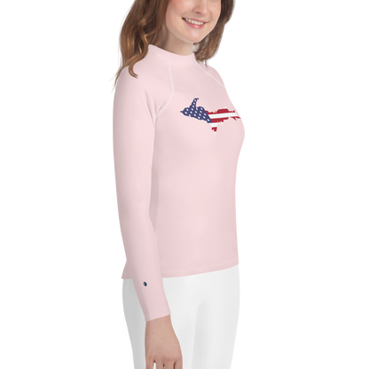 Michigan Upper Peninsula Rash Guard (w/ UP USA Flag) | Youth - Pale Pink