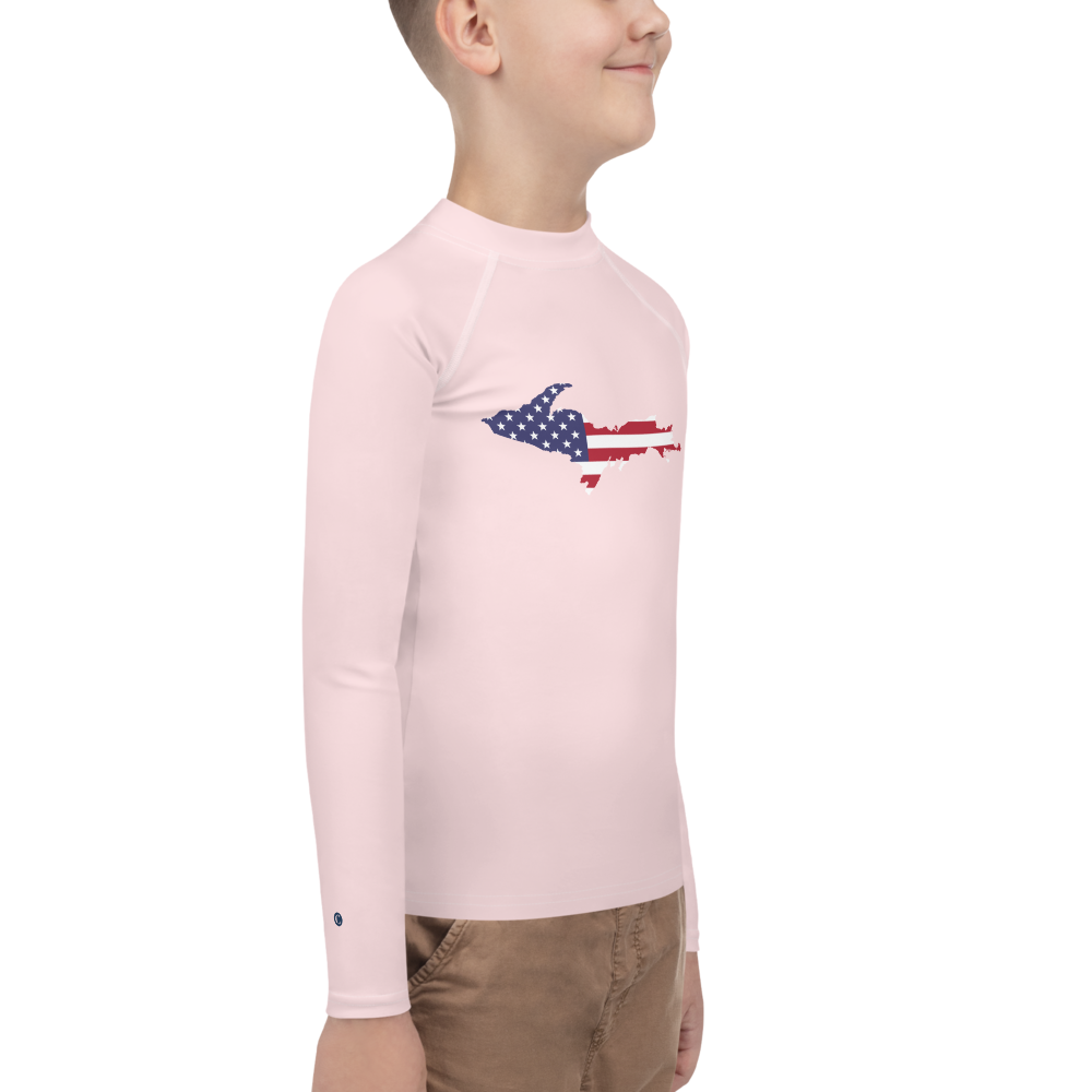 Michigan Upper Peninsula Rash Guard (w/ UP USA Flag) | Youth - Pale Pink