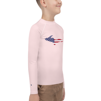 Michigan Upper Peninsula Rash Guard (w/ UP USA Flag) | Youth - Pale Pink